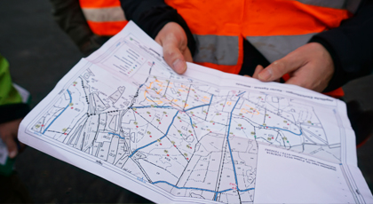 Blick auf eine Flurkarte mit eingezeichneten Revieren