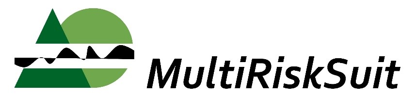 Logo bestehend aus je einem vereinfacht dargestellten Nadelbaum und Laubbaum sowie dem Schriftzug MultiRiskSuit.